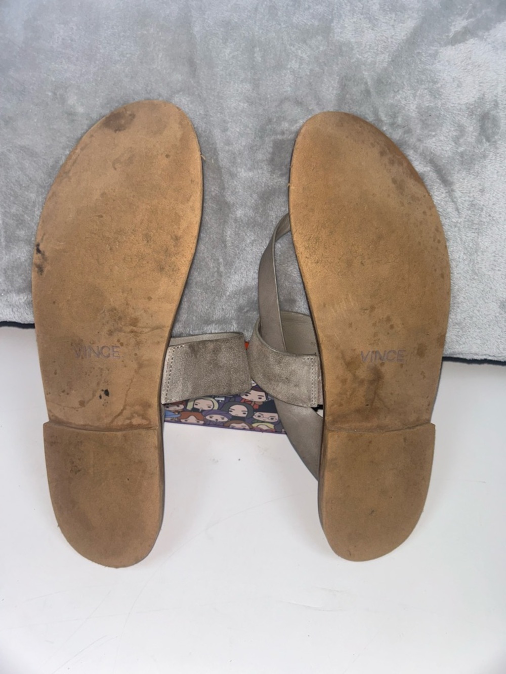 Vince grey Suede Wide Strap Tan Leather Thong Sandal - Picture 6 of 10